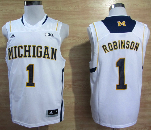 NCAA  Michigan Wolverines 1 Glenn Robinson III White College Basketball Jersey Big 10 Patch
